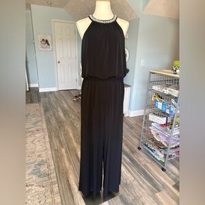 Wisp Black Halter Maxi jumper with Embellished Neckline sz 10